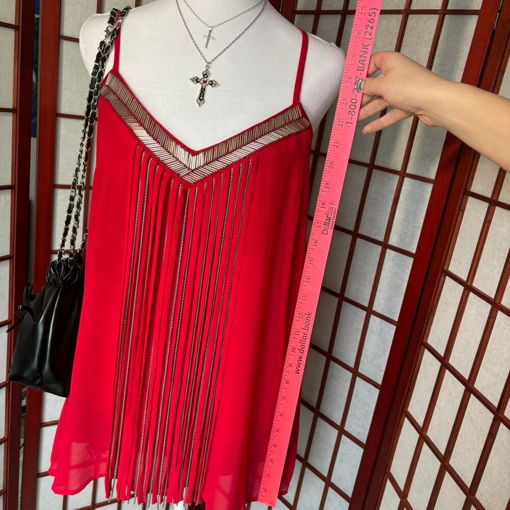 Xoxo Women's Red and Silver Blouse - Picture 3 of 8